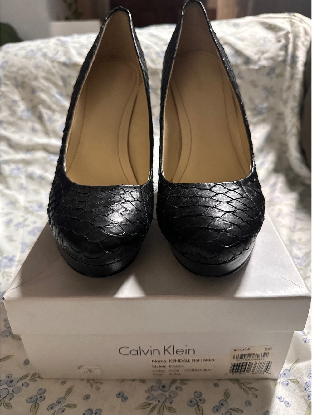 Calvin Klein Kendall Fish Skin Cobalt Blue High Heel Pumps -
